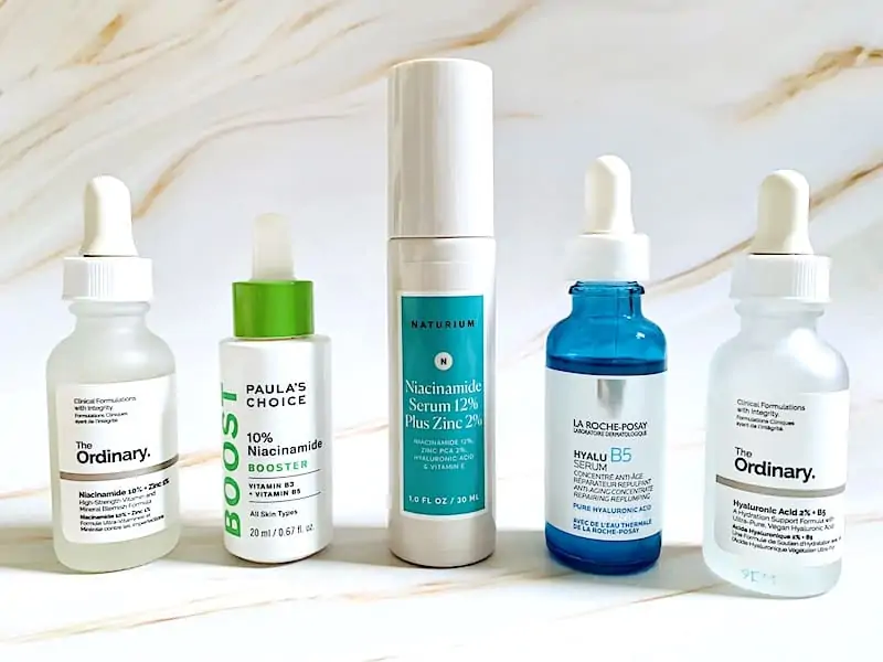 Niacinamide and Hyaluronic Acid Serums from The Ordinary, Paula's Choice, Naturium and La Roche-Posay