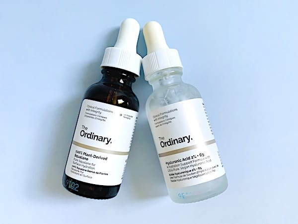 The Ordinary 100% Plant-Derived Squalane and The Ordinary Hyaluronic Acid 2% + B5 flatlay
