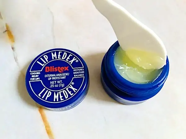 Blistex Lip Medex Open and Sampled with white spatula
