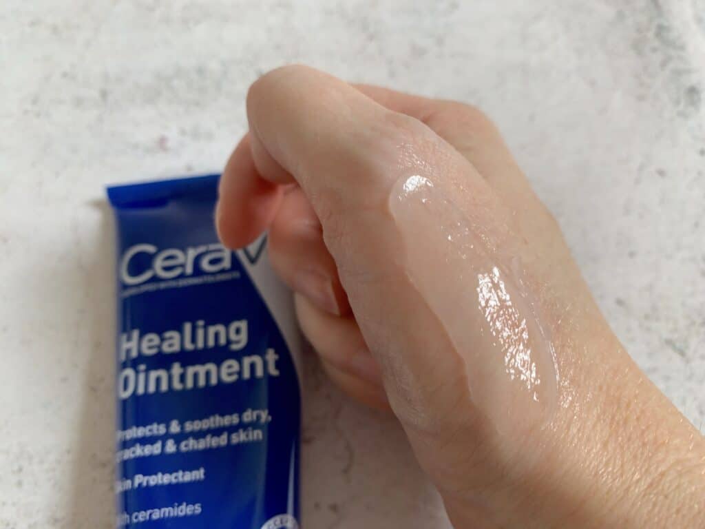 CeraVe Healing Ointment sampled on hand.