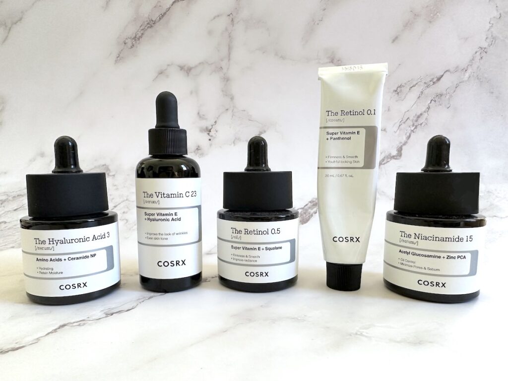 COSRX Derm Serums Review: The Hyaluronic Acid 3, The Vitamin C 23, The Retinol 0.5 and The Niacinamide 15.