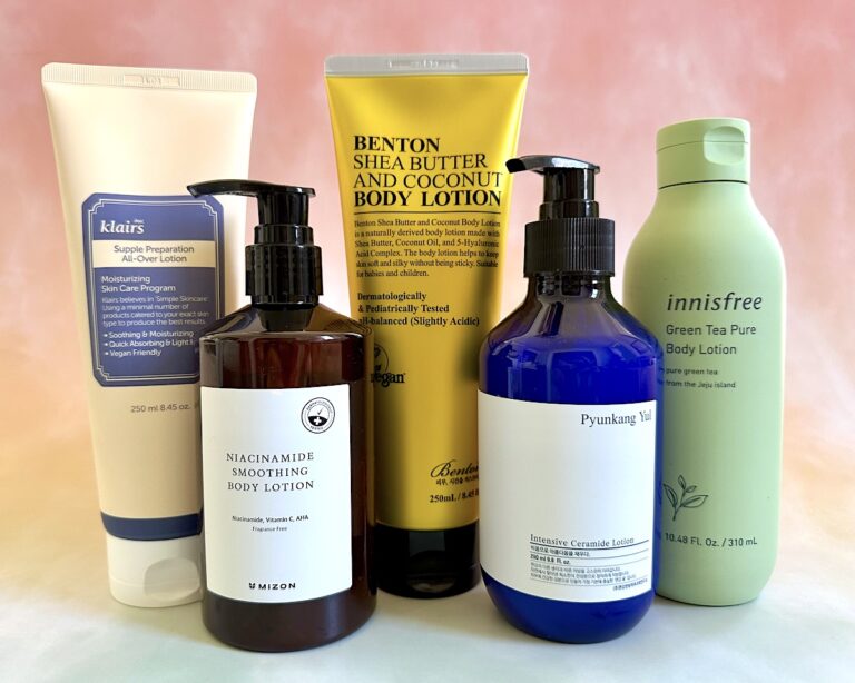 Best Korean body lotions from Klairs, Mizon, Benton, Pyunkang Yul, and innisfree.